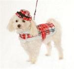 Red & White Fleece Lined Plaid Coat W/Hat & Leash